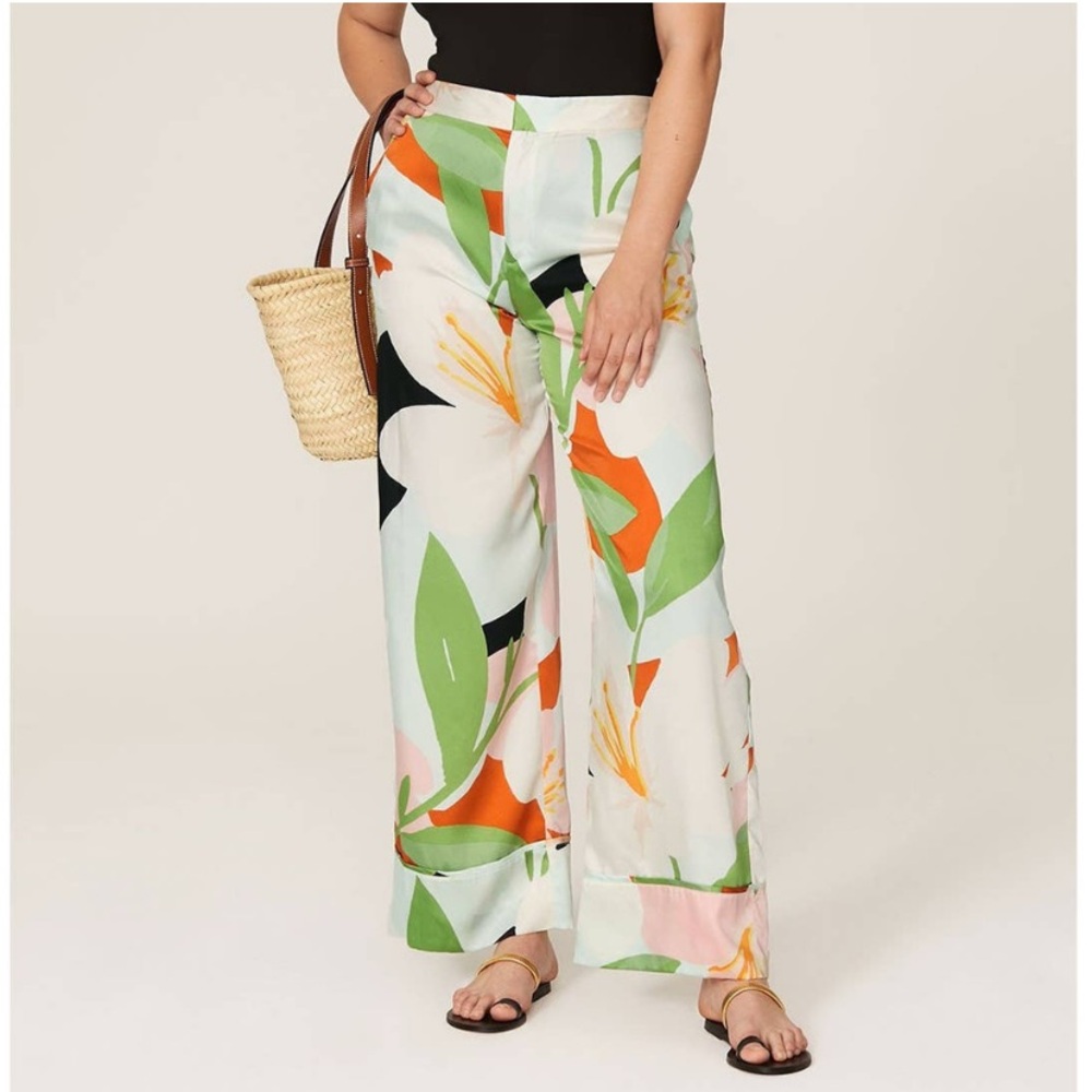 Great Jones Pants‎ Wide Leg Multi Floral size 4 coastal Beachy resortwear Flowy